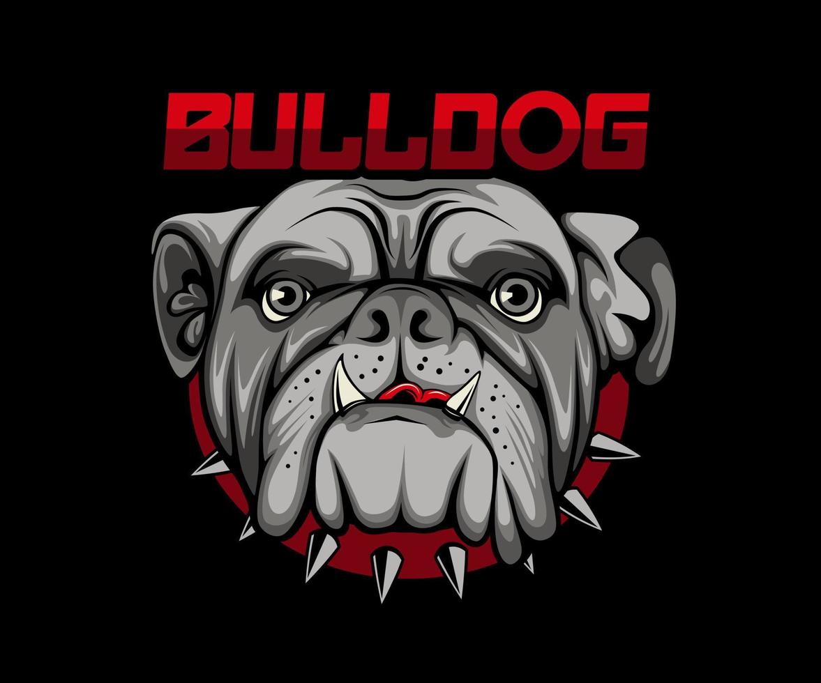 Vector Illustrated Bulldog. face of domestic dog on black background.