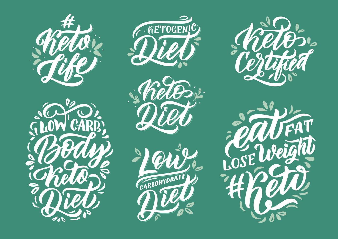 Set Vector Quotes Diet lettering text -motivational and inspirational poster or card for health and fitness centers, yoga studios, organic and vegetarian stores