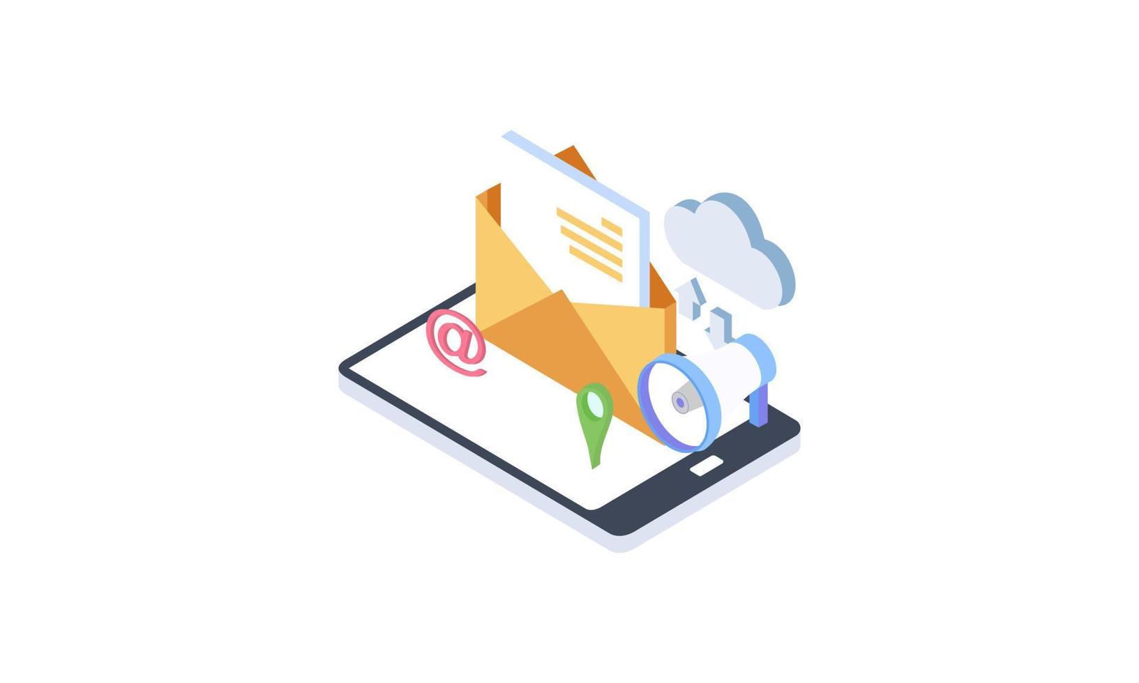 Email marketing isometric campaign vector illustration