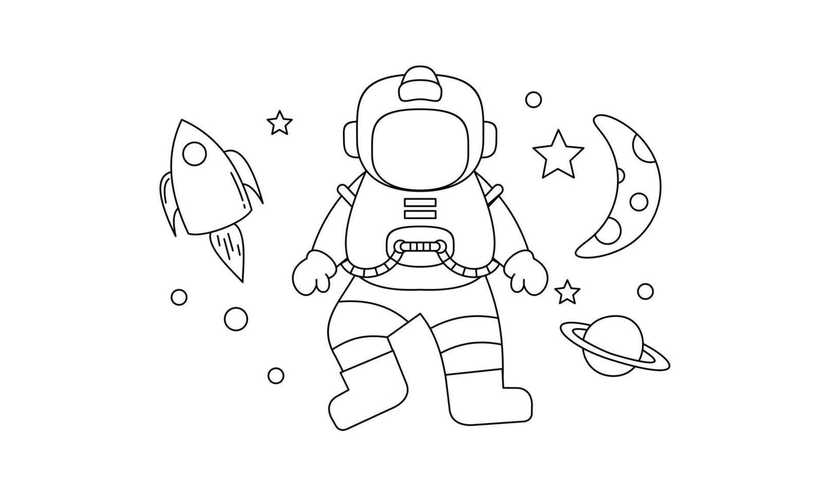 Cute astronaut on space coloring book illustration vector