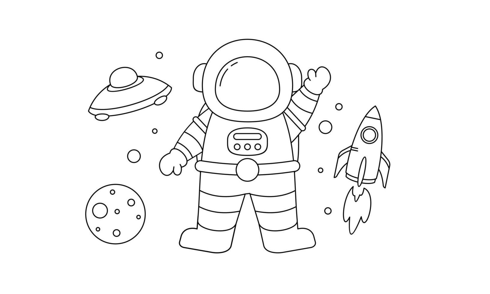 Cute astronaut on space coloring book illustration vector