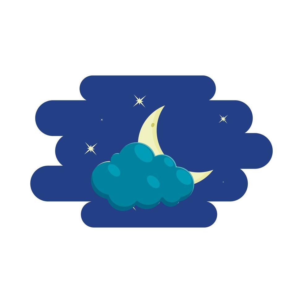 nube, media luna y estrellas, icono, estilo de dibujos animados vector