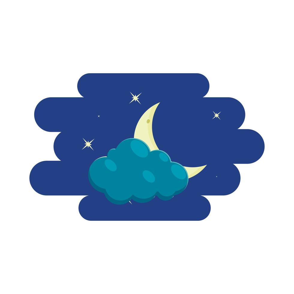 Cloud, crescent and stars, icon, cartoon style vector