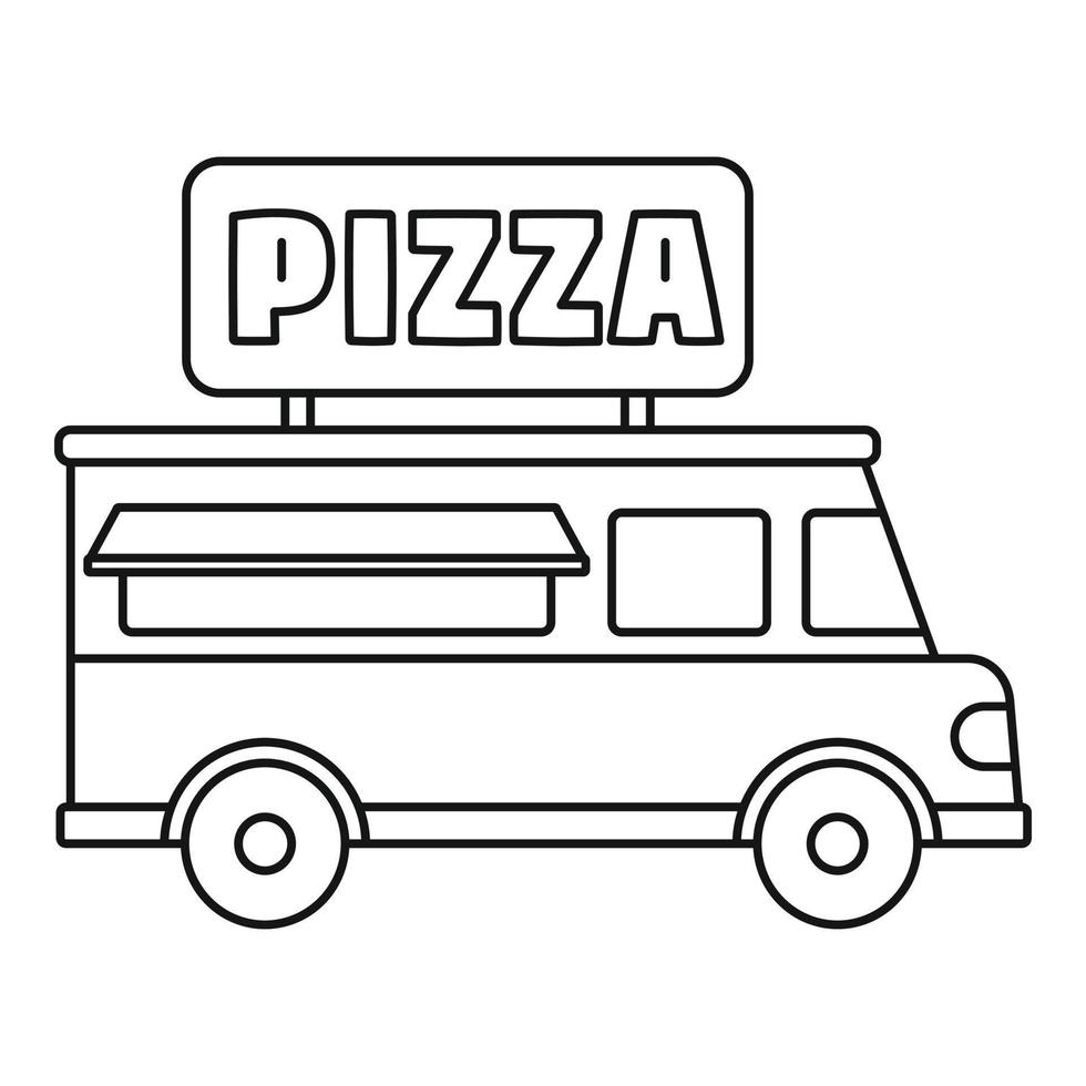 Pizza truck icon, outline style vector