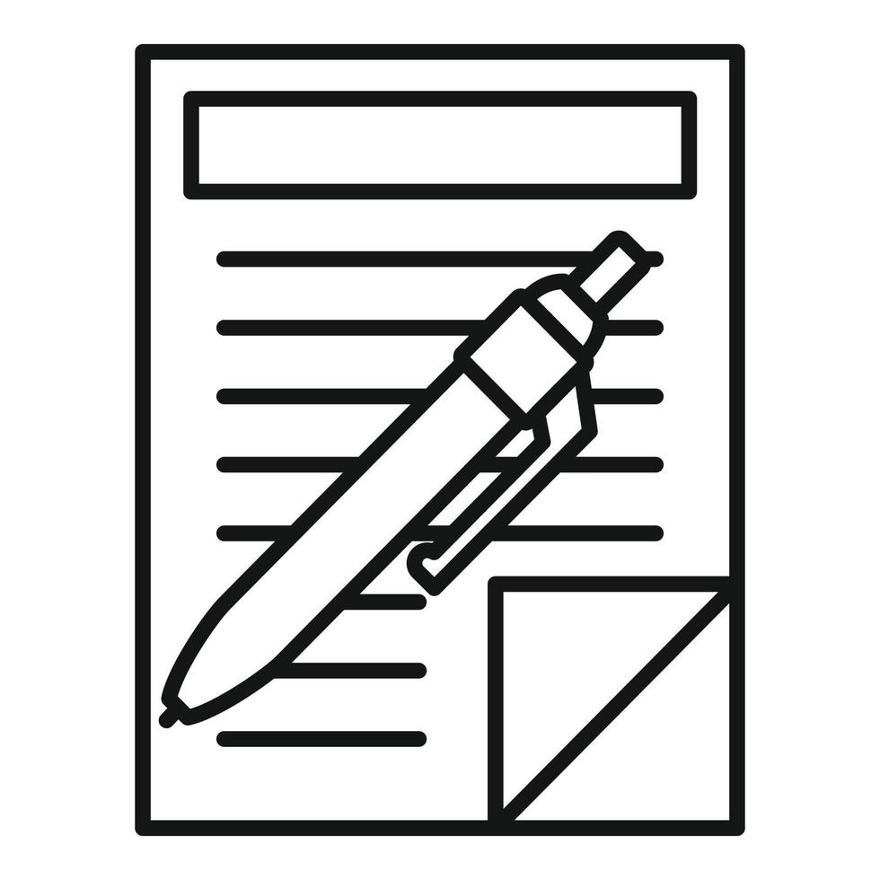 Pen paper document icon, outline style vector