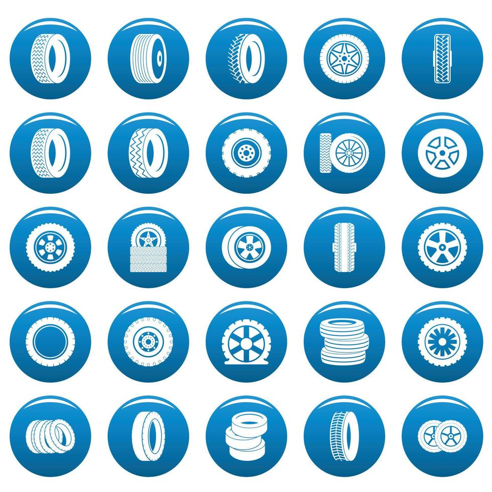 Tire vector icons set blue, simple style