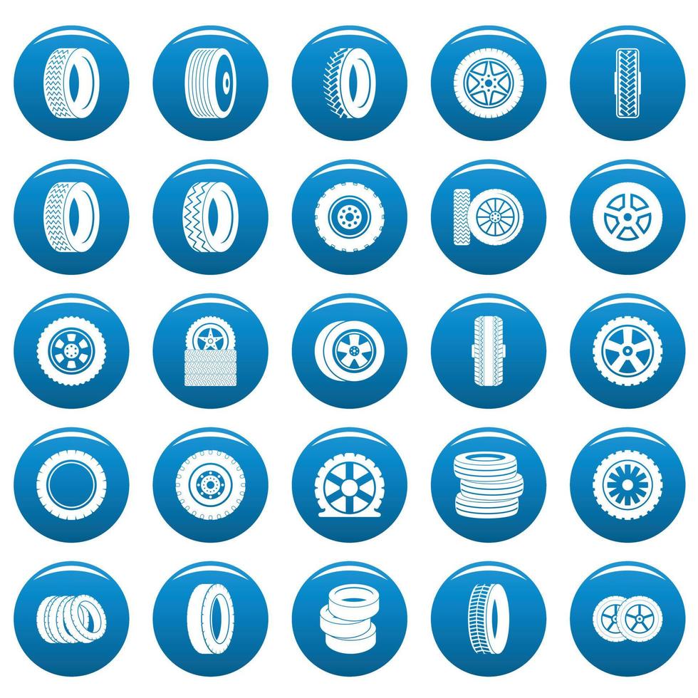 conjunto de iconos de vector de neumáticos azul, estilo simple