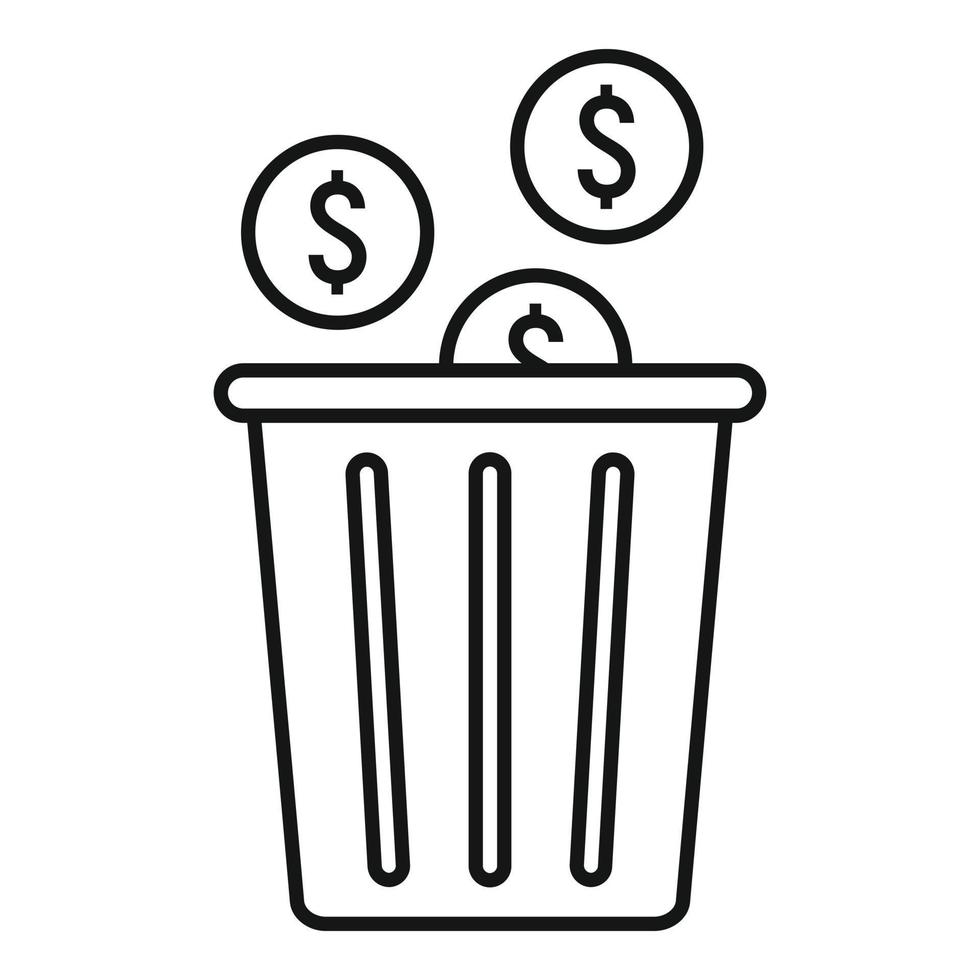 icono de bolsa de reciclaje de monedas, estilo de contorno vector