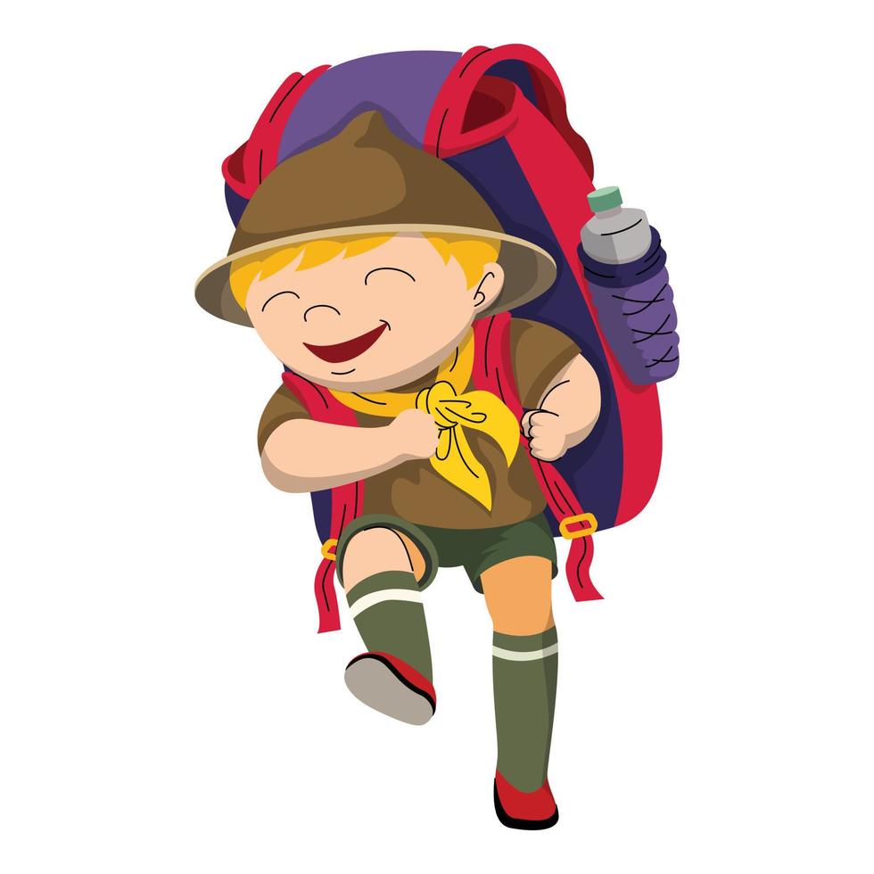 Happy scout walking icon, cartoon style vector