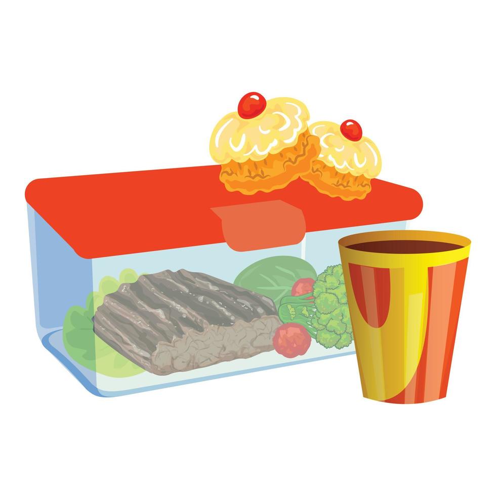 Steak lunchbox icon, cartoon style vector