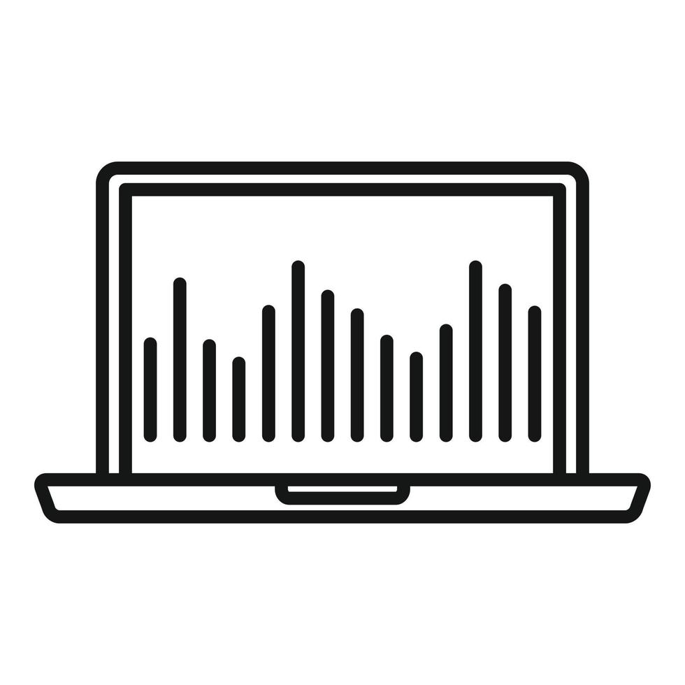 Laptop music equalizer icon, outline style vector