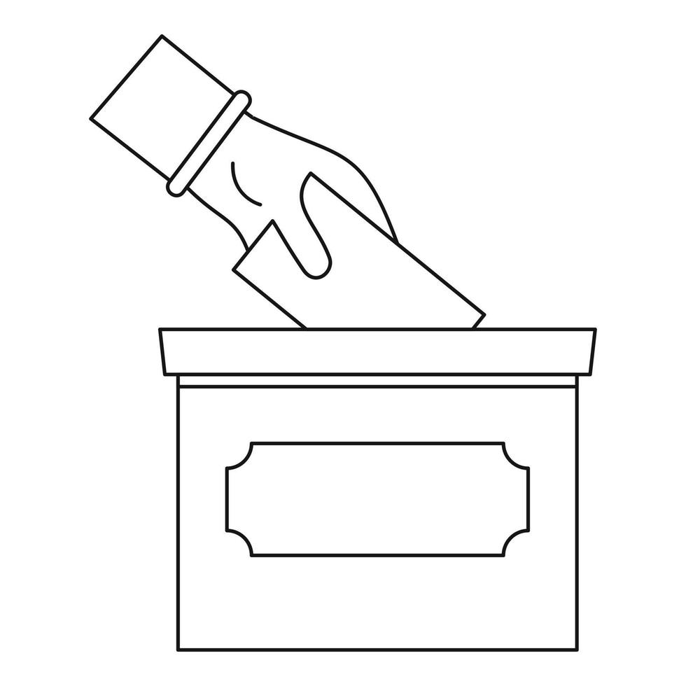 Hand put election box icon, outline style vector