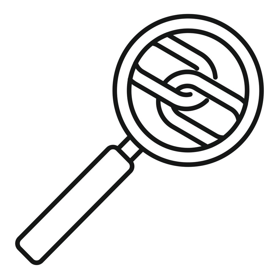 icono de lupa de enlaces, estilo de esquema vector