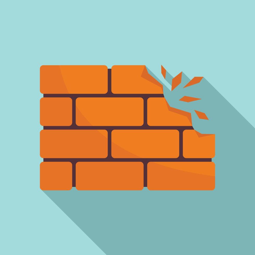 Demolition brick wall icon, flat style vector