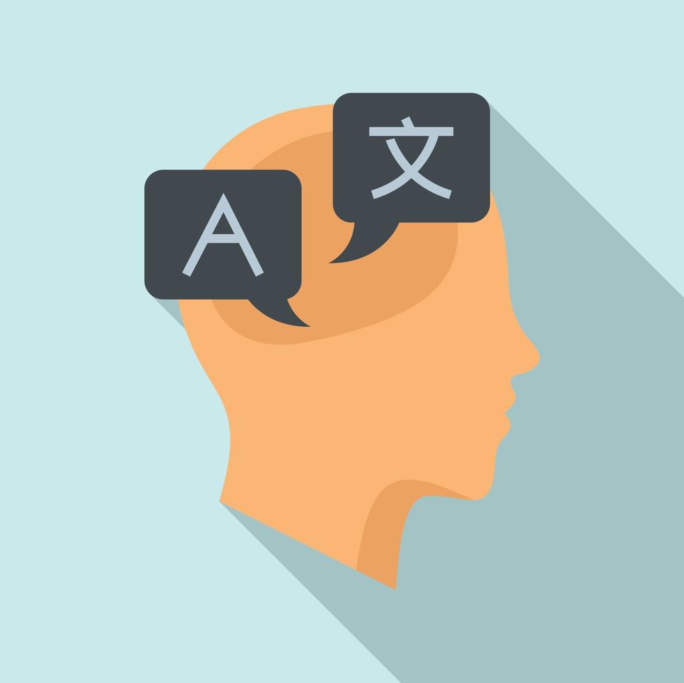 Thinking like linguist icon, flat style vector