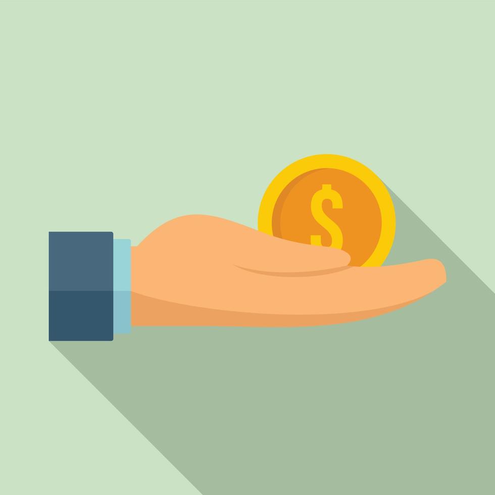Hand coin bribery icon, flat style vector