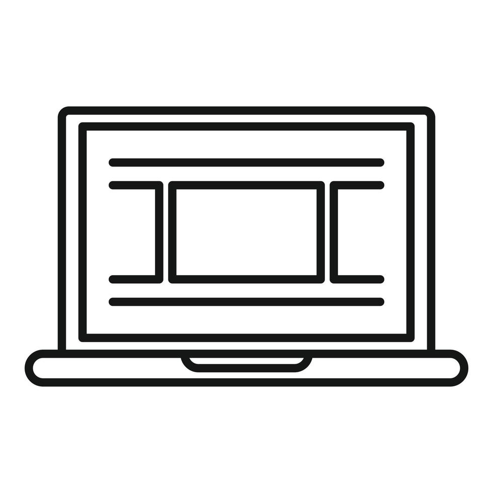 Video edit laptop icon, outline style vector
