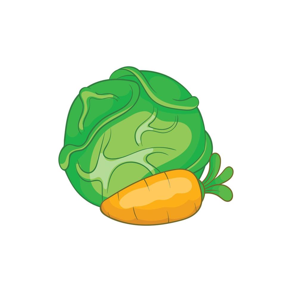 Cabbage and carrot icon, cartoon style vector