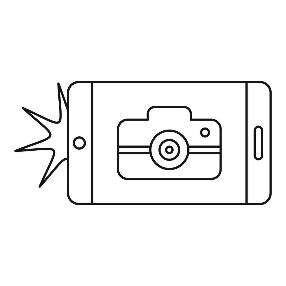 Icono de toma de foto de teléfono inteligente, estilo de esquema vector