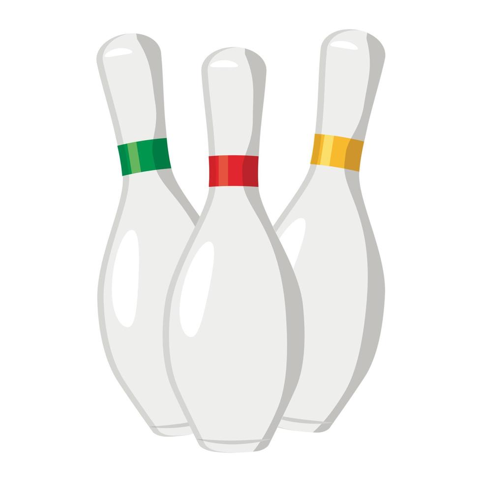 Three bowling pins icon, cartoon style vector