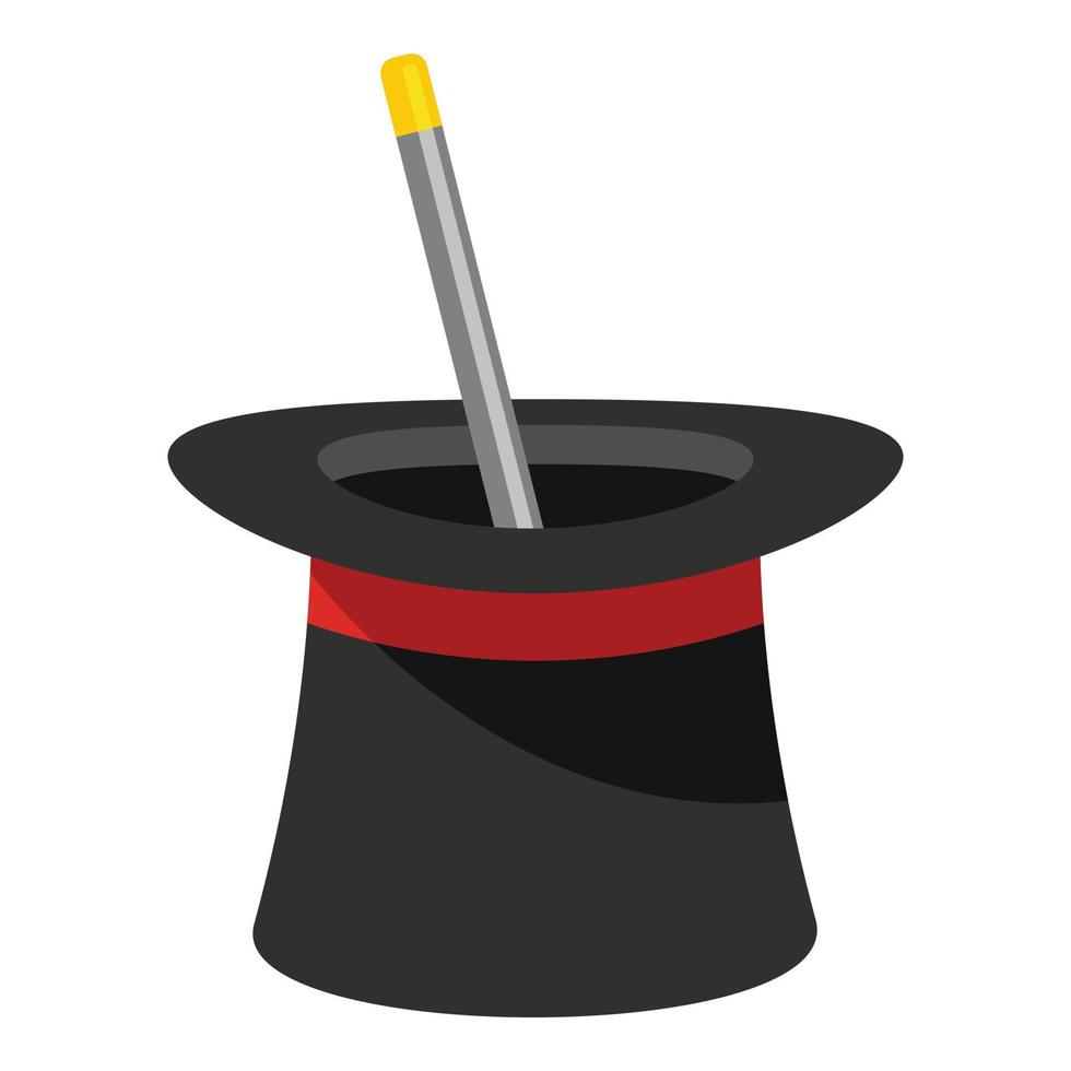 Wand in hat icon, cartoon style. vector