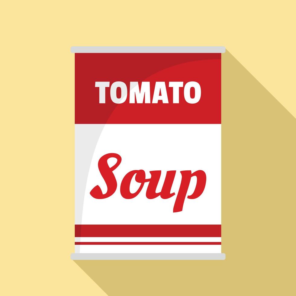 icono de lata de sopa de tomate, estilo plano vector