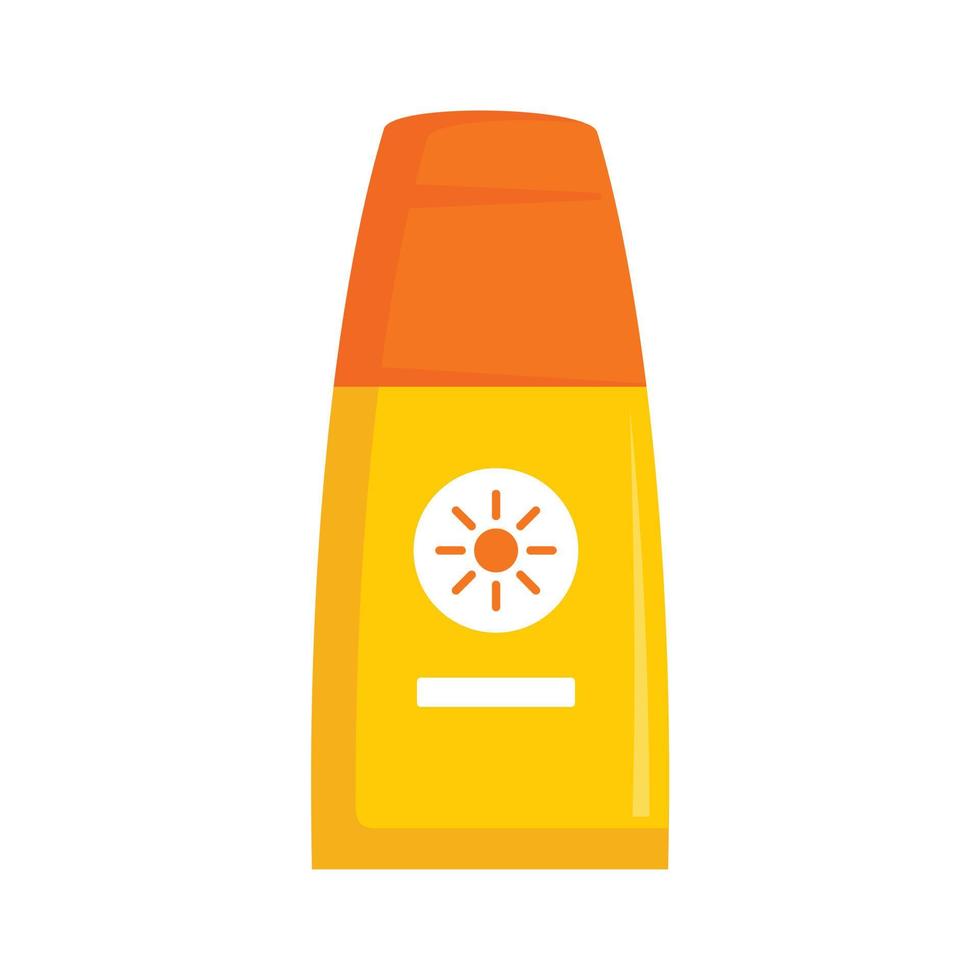 Sunscreen bottle lotion icon, flat style vector