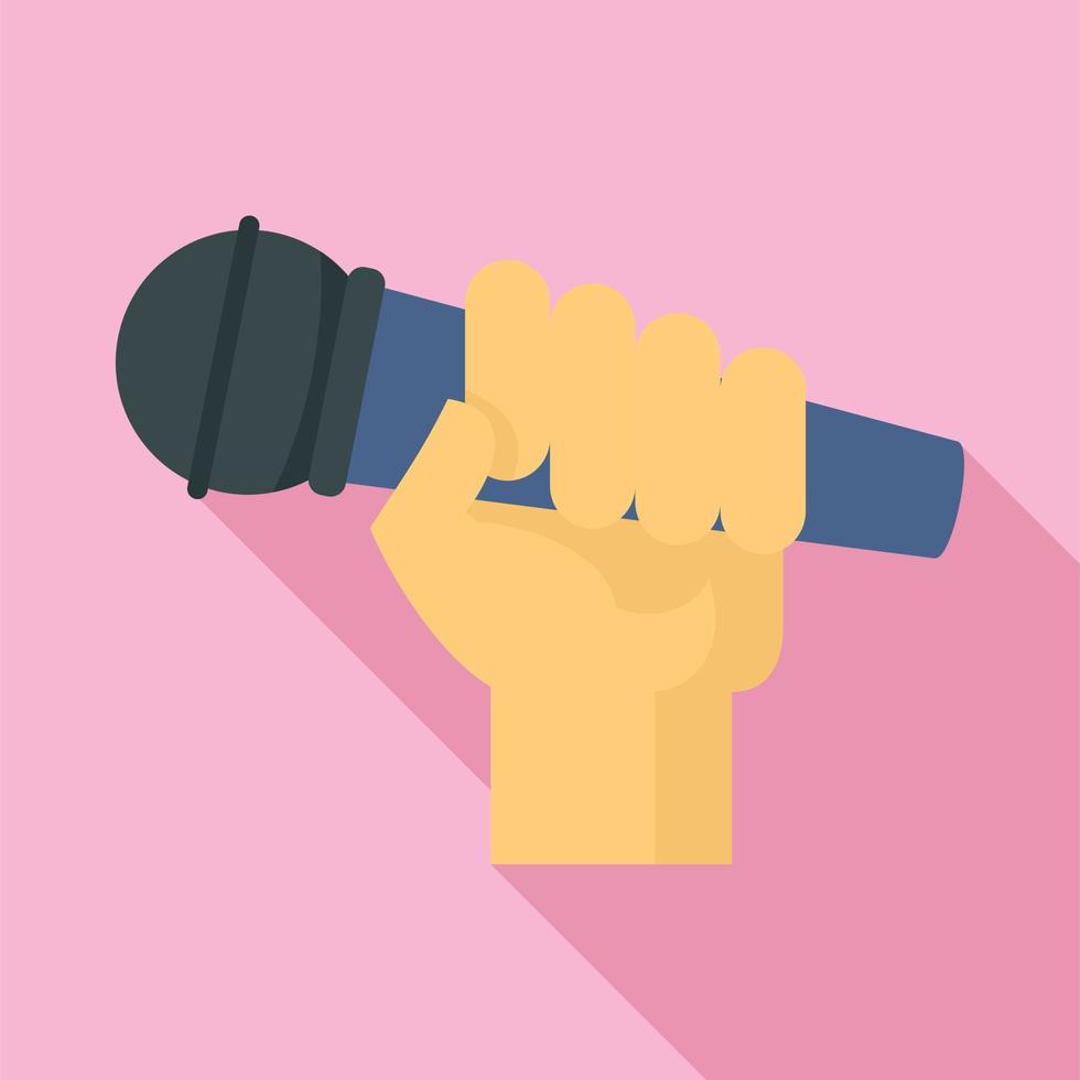 Microphone in hand icon, flat style vector