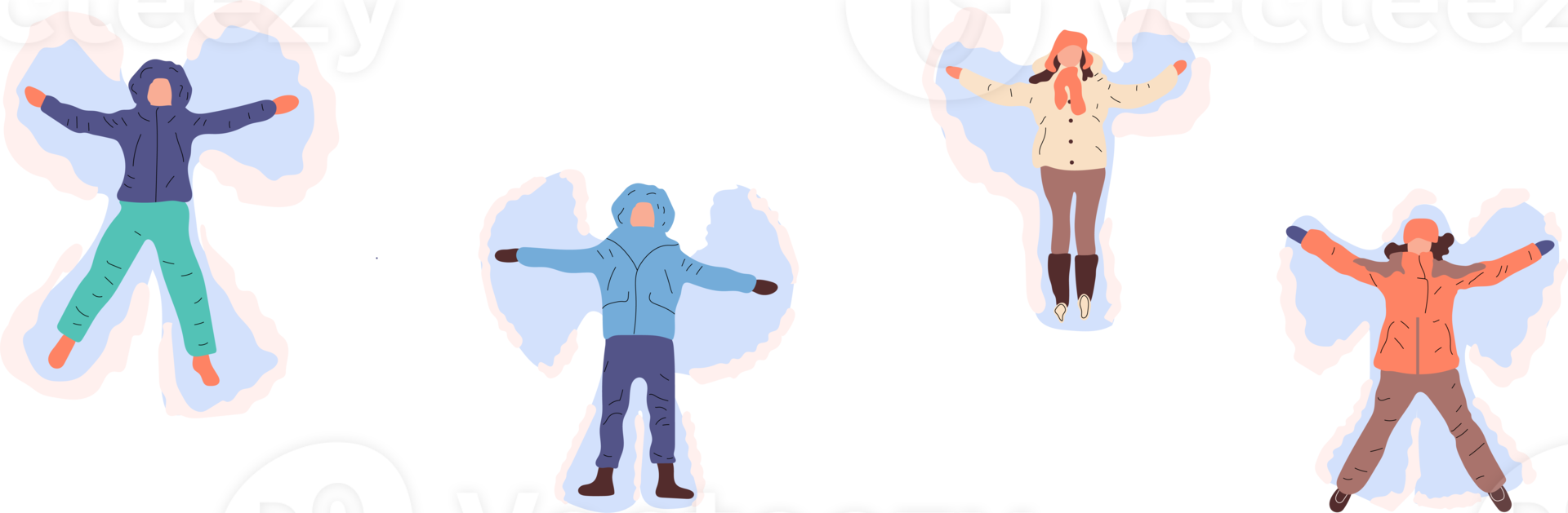 Happy People Making Snow Angel. PNG in cartoon style. All elements are isolated