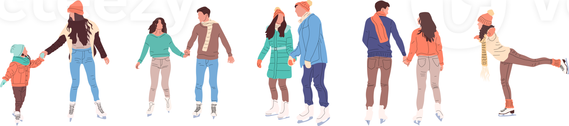 ensemble de personnes de patinage sur glace, illustrations png d'activités d'hiver