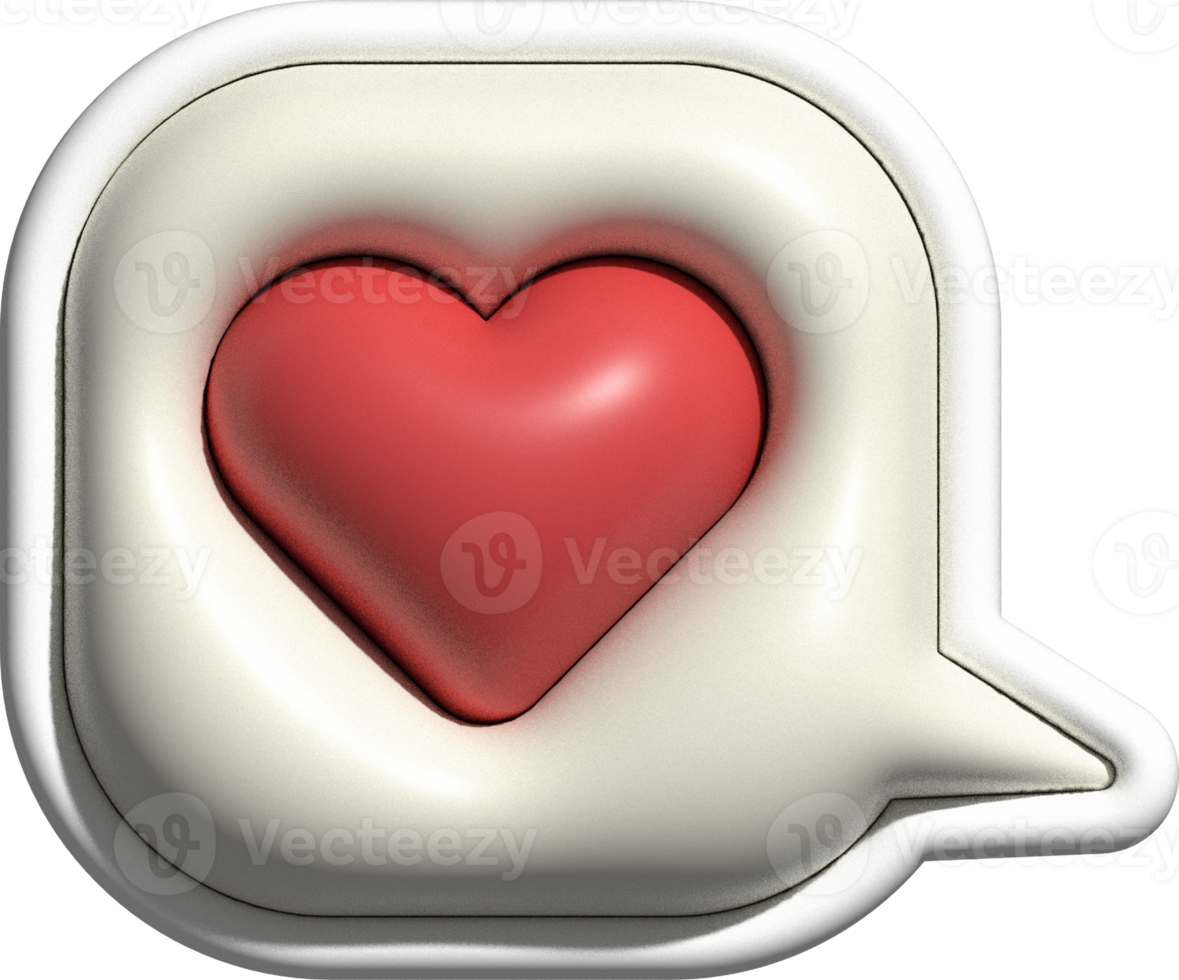 schattig 3d hart vorm in toespraak bubbel decoratie png