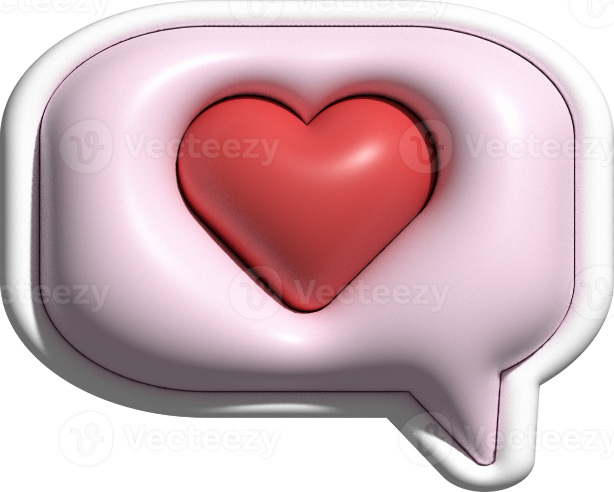 cute 3d heart shape in speech bubble decoration png