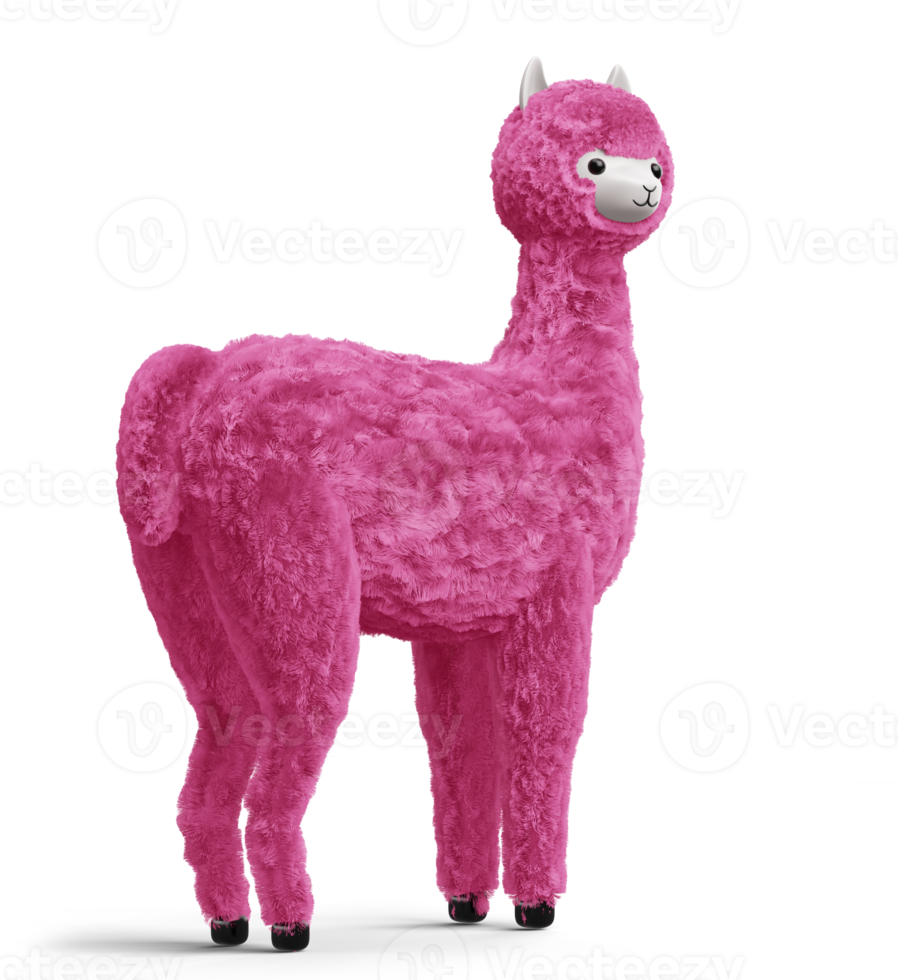 alpaca linda feliz, ilustración de representación 3d png