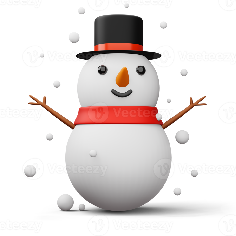 Cute snowman character, merry christmas, 3d rendering png