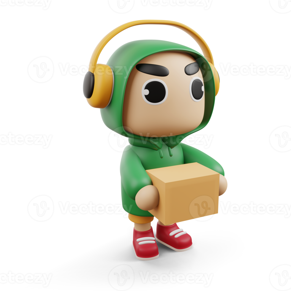 Delivery man holding a box, 3d rendering png