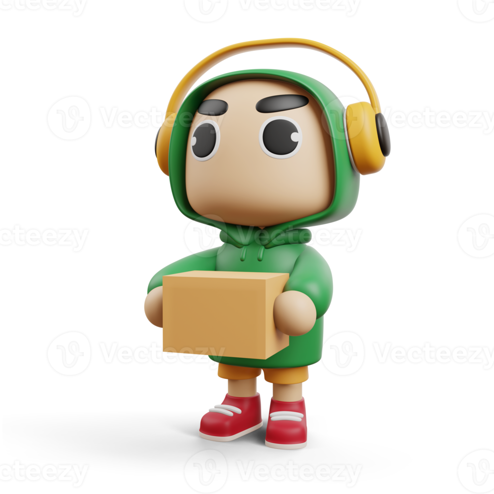 Delivery man holding a box, 3d rendering png