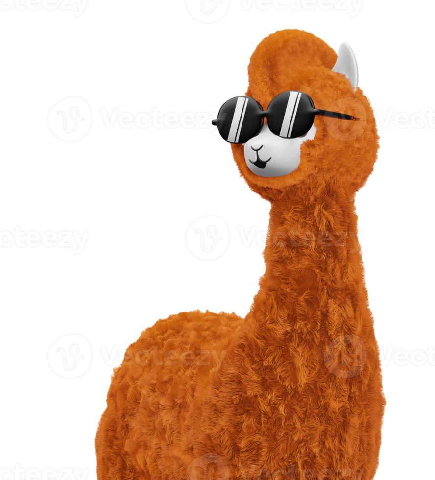 Happy cute alpaca, 3d rendering illustration png