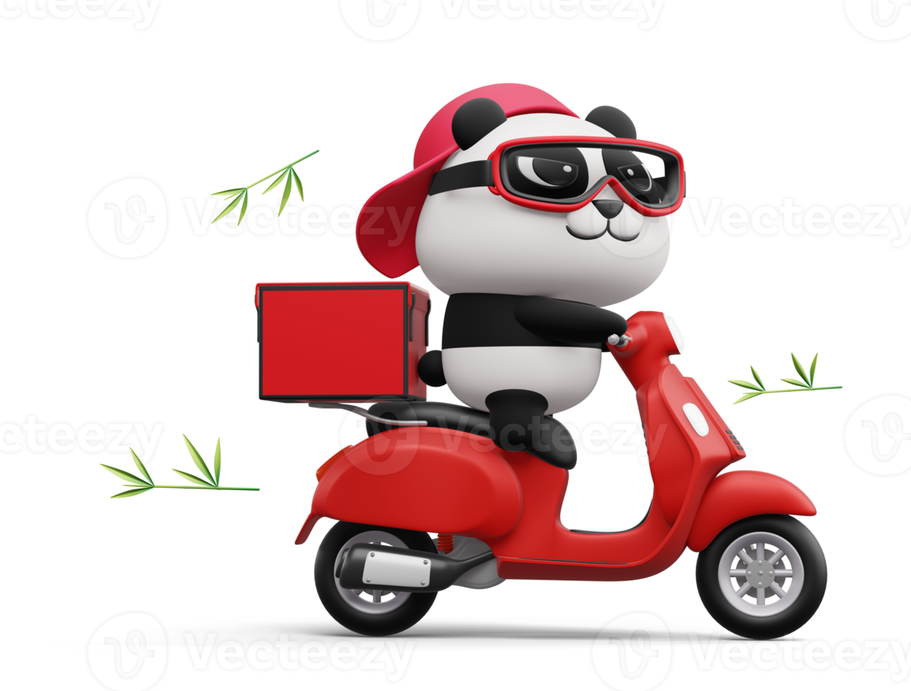 panda bonito andando de moto, entrega de panda, renderização em 3d png