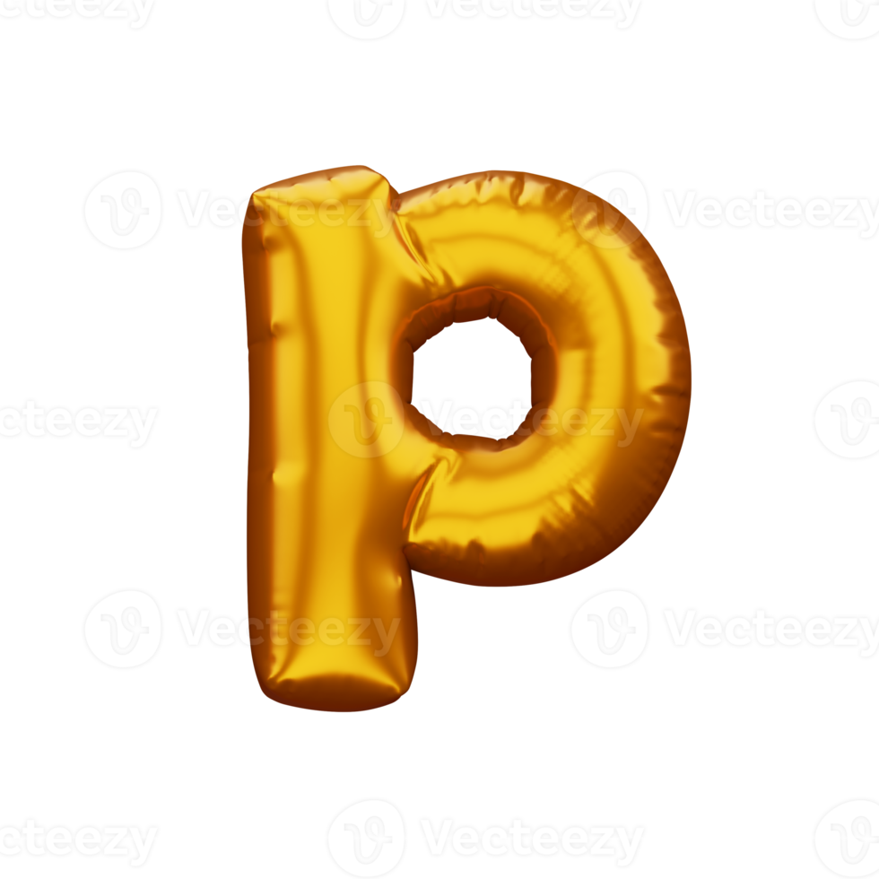 Gold alphabet balloon, metallic text float, 3d rendering png