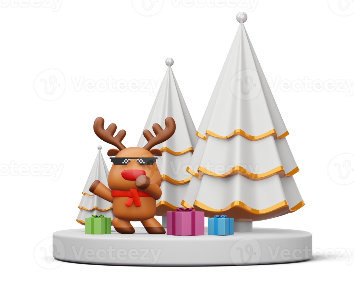 Merry christmas, Christmas tree with reindeer, 3d rendering png