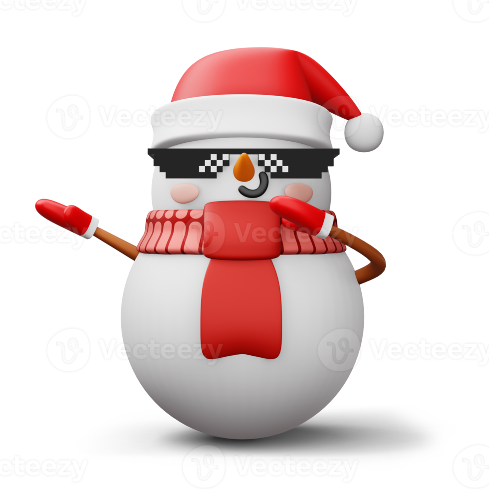 Cute snowman character, merry christmas, 3d rendering png