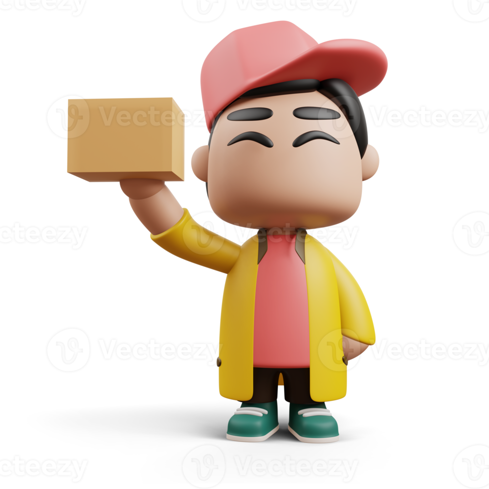 Delivery man holding a box, 3d rendering png
