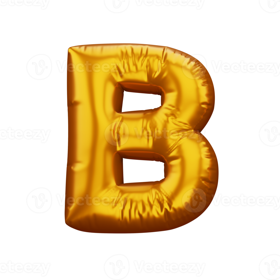 Gold alphabet balloon, metallic text float, 3d rendering png