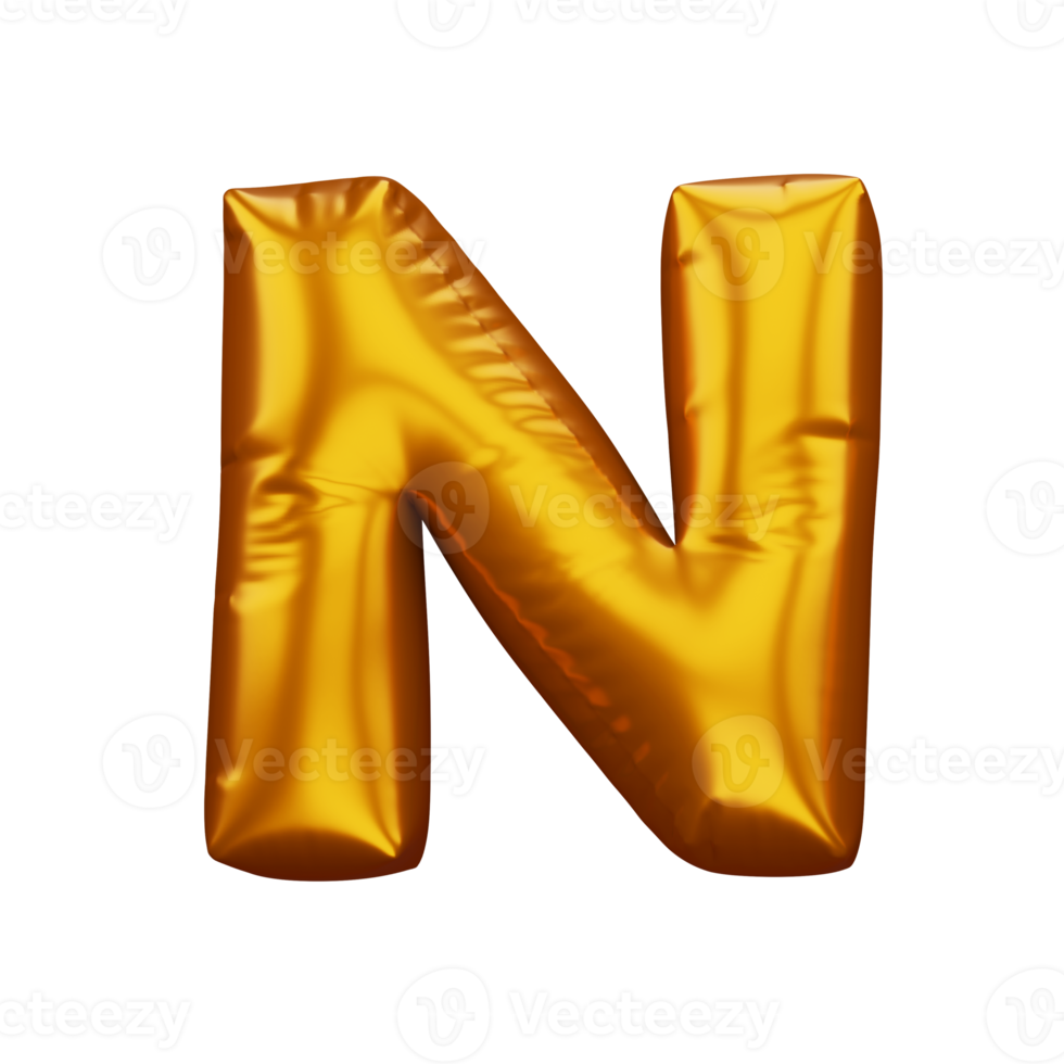 Gold alphabet balloon, metallic text float, 3d rendering png