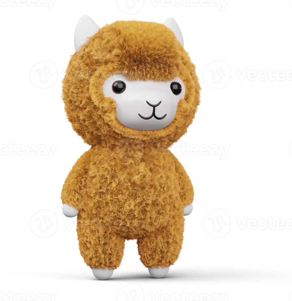 alpaca linda feliz, ilustración de representación 3d png