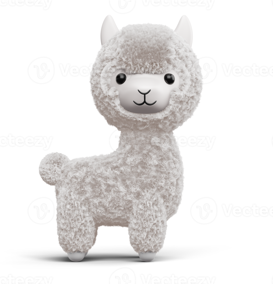 alpaca linda feliz, ilustración de representación 3d png