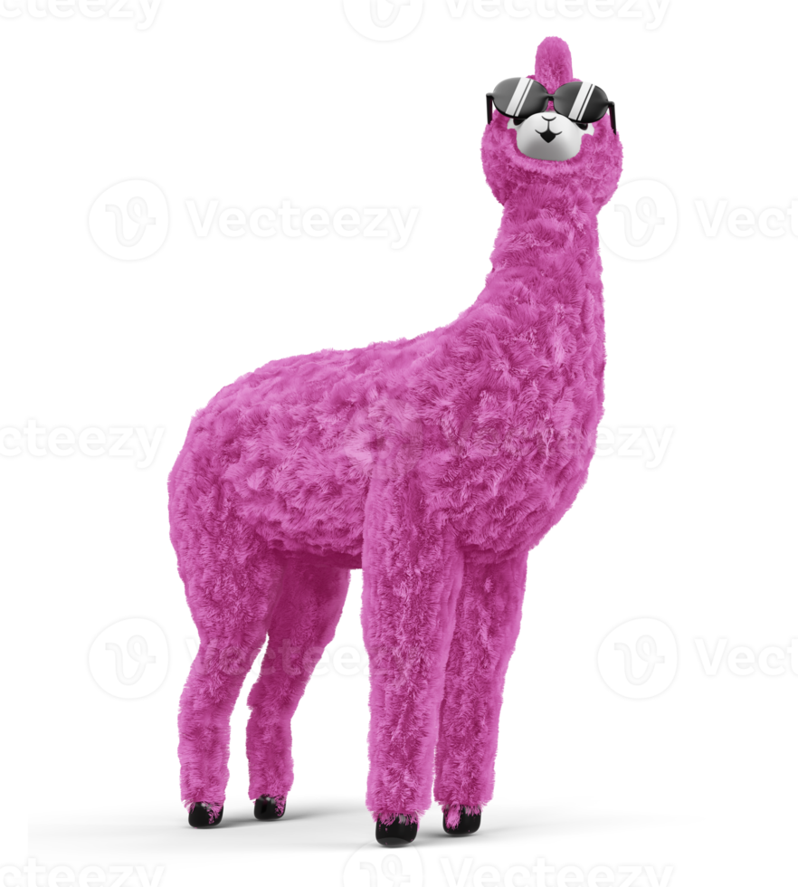 alpaca linda feliz, ilustración de representación 3d png