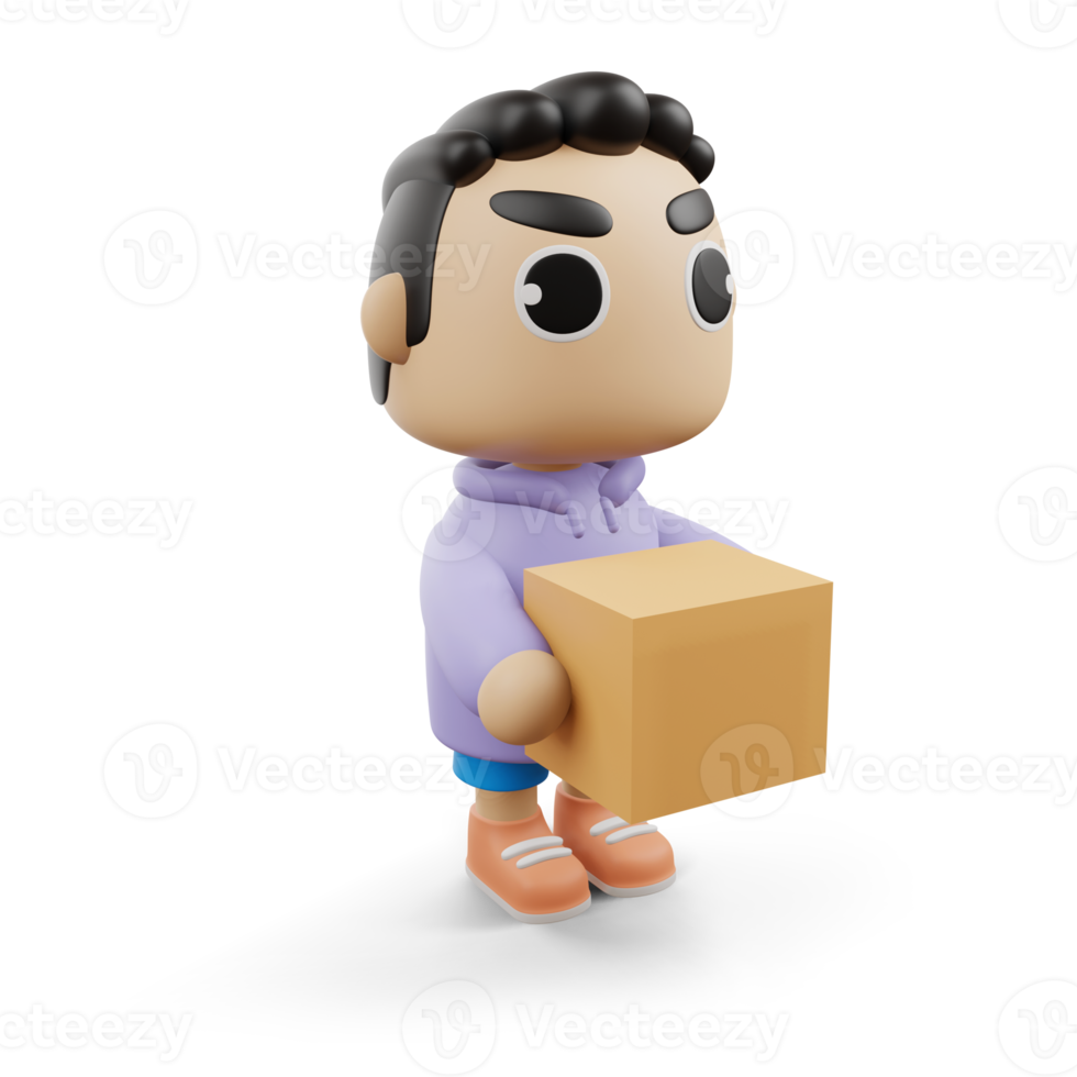 Delivery man holding a box, 3d rendering png