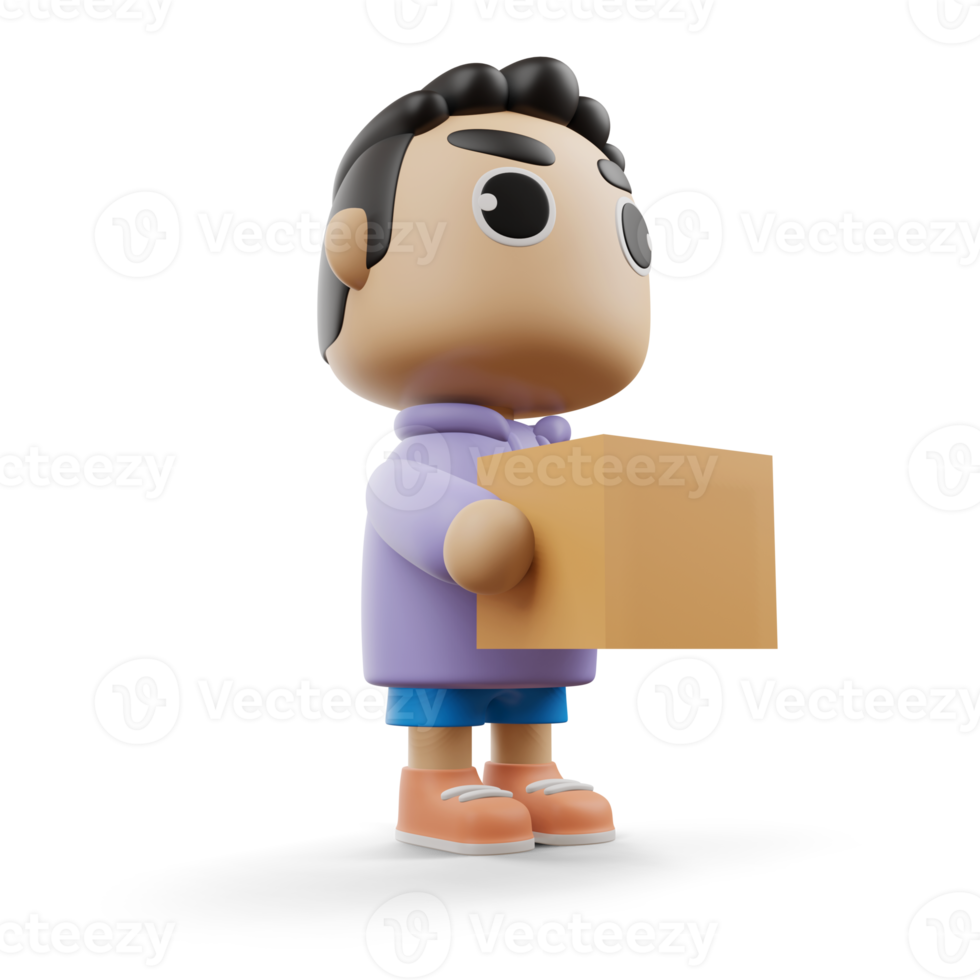 Delivery man holding a box, 3d rendering png