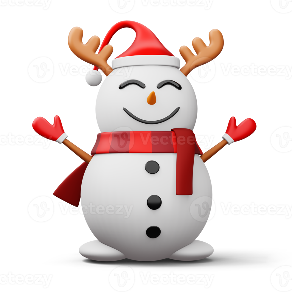 Cute snowman character, merry christmas, 3d rendering png